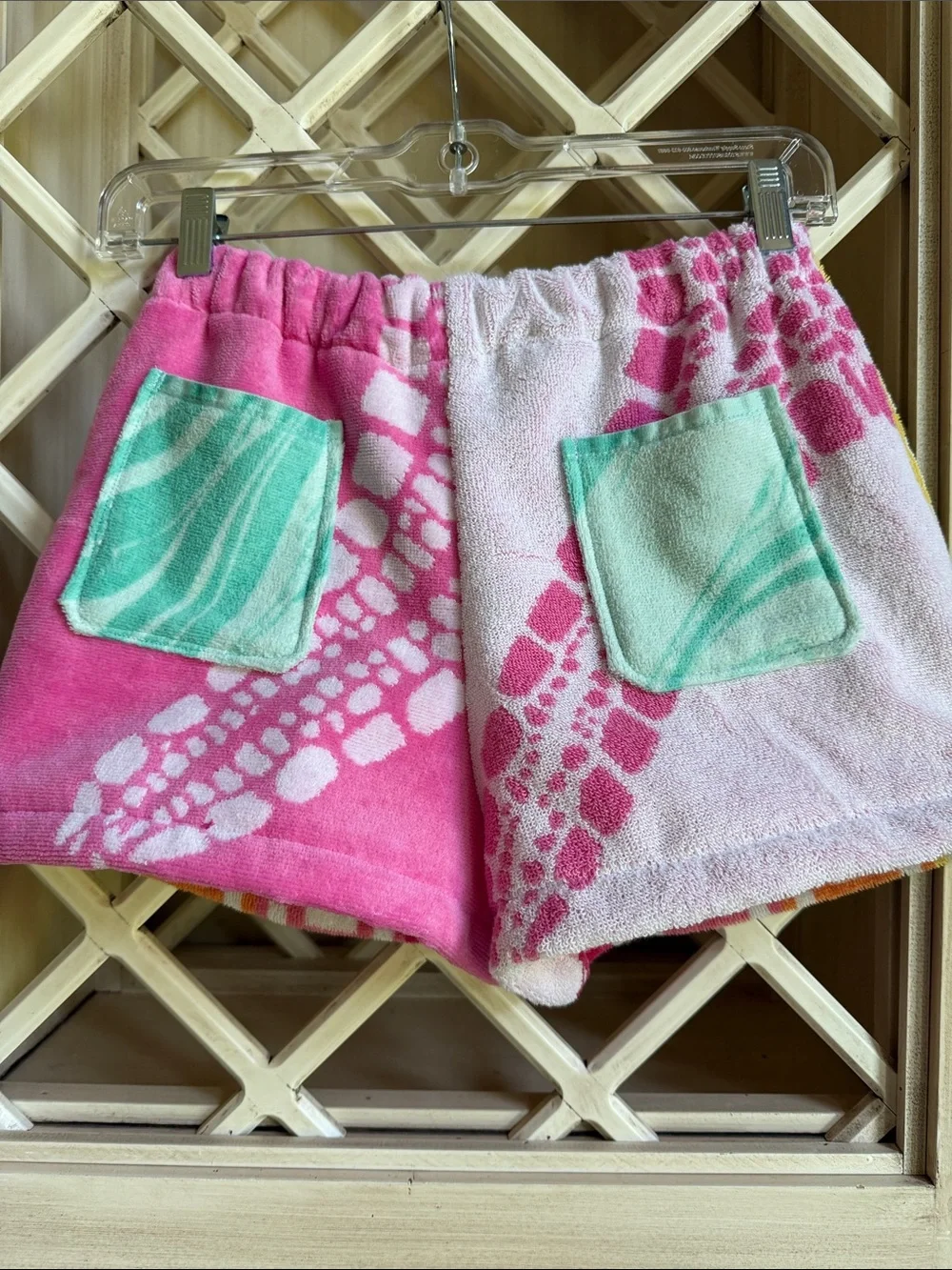Women's beach Terry Cloth Shorts - Pink, Orange & Yellow